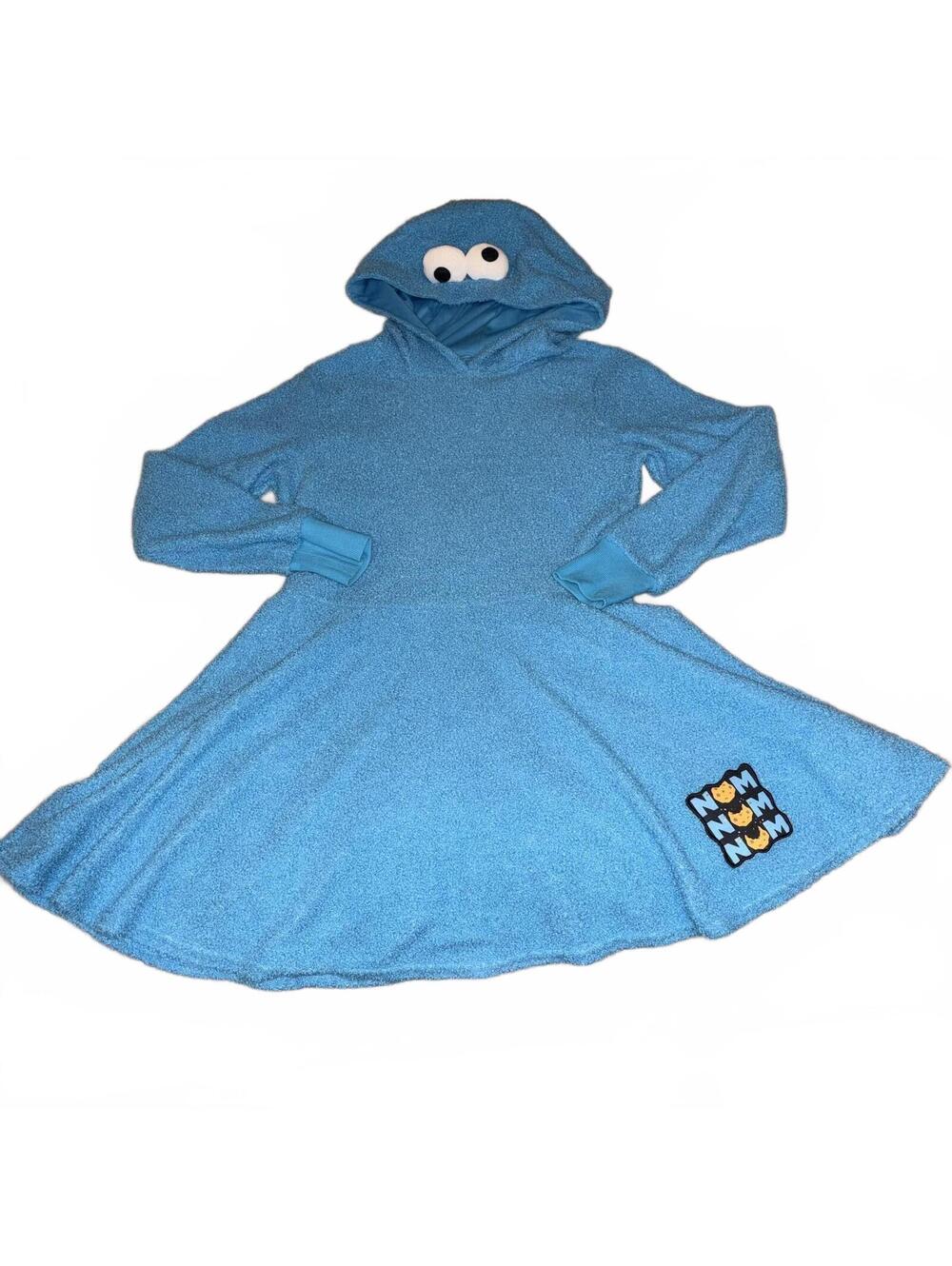 Sesame Street Cookie Monster Blue Fuzzy Hooded Dress Costume Size Medium Kidcore